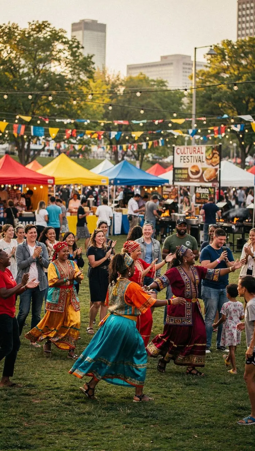 Grupa turystów zwiedzających wystawę sztuki współczesnej.