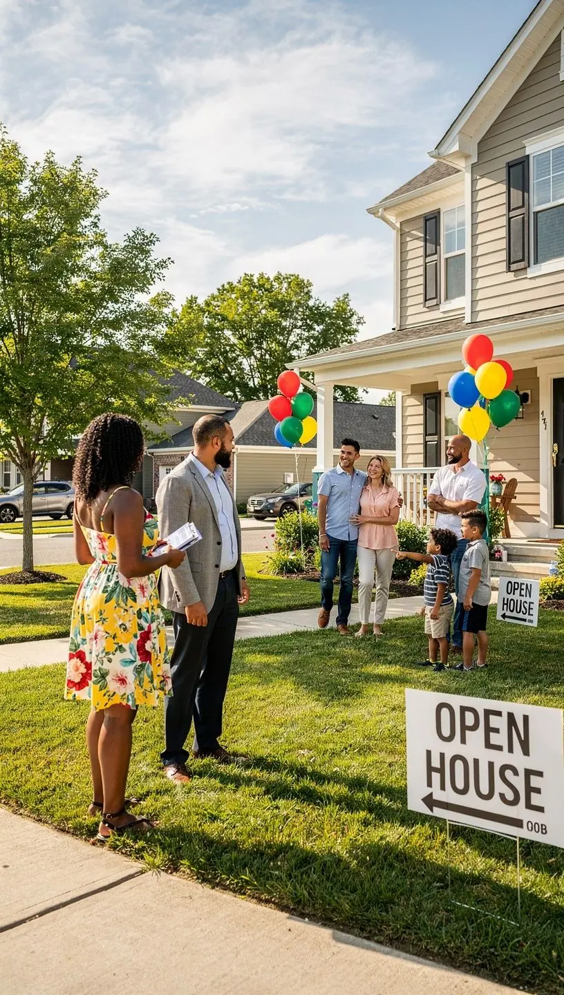 Przyjazne biuro nieruchomości z informacjami o wynajmie i zakupie.