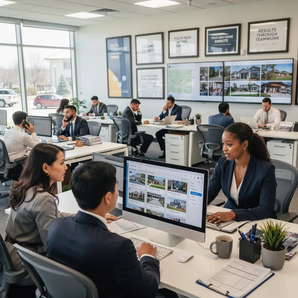 Klientka rozmawiająca z agentem nieruchomości o dostępnych opcjach