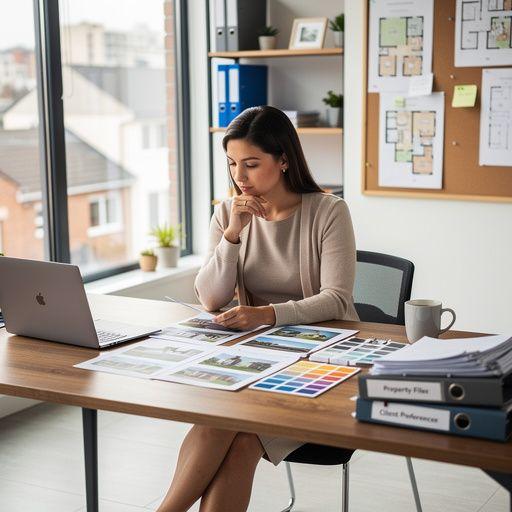 Osoba planująca wizytę w domu na wynajem przy biurku